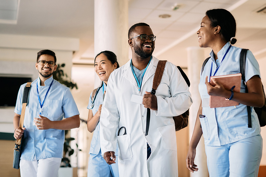 Medical students walking and talking